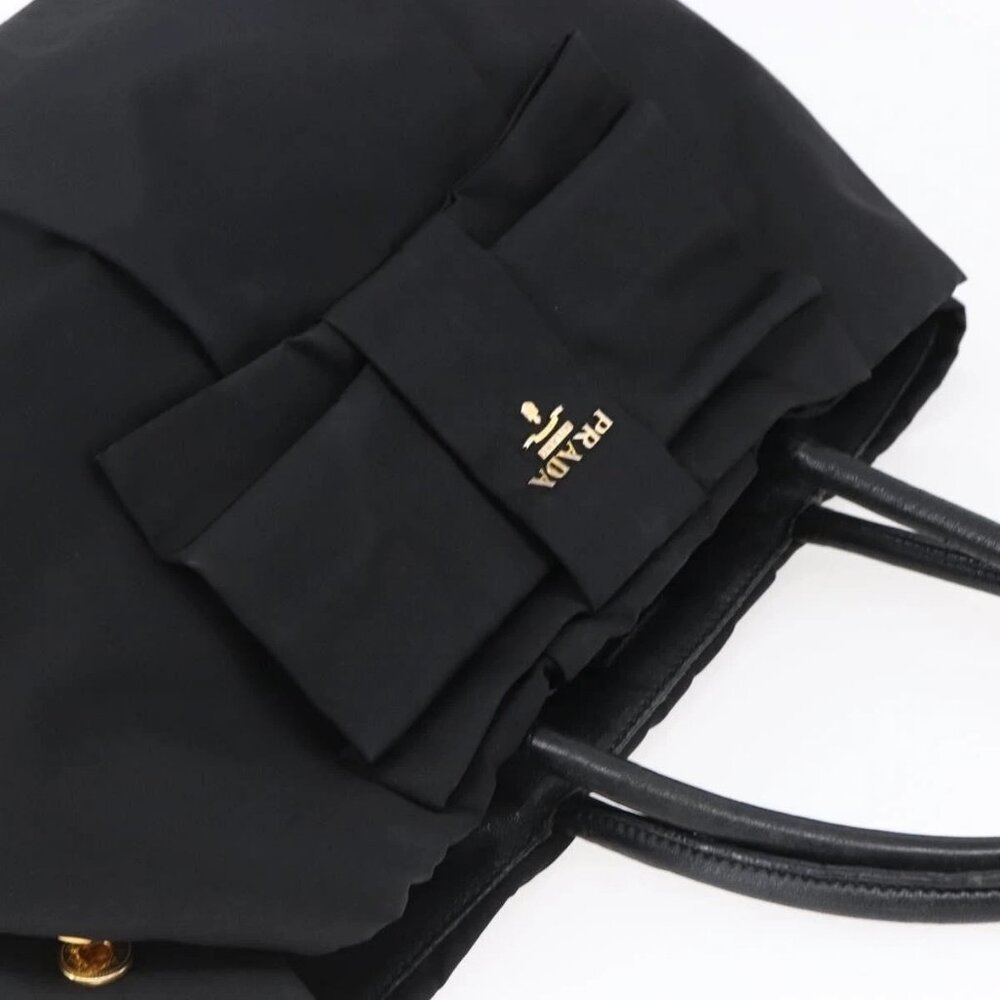 PRADA Hand Bag Nylon Black Gold Auth 152937 - Picture 7 of 16